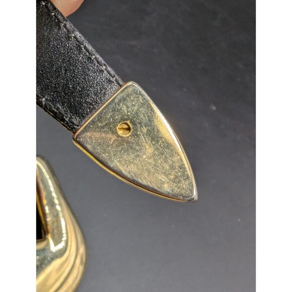 Vintage ESCADA Western Germany Black Leather Belt Solid Brass Buckle Size 36 main image 10